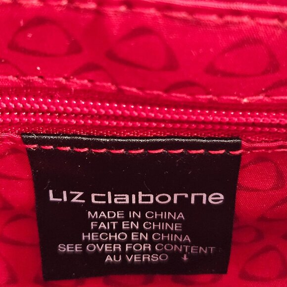 Liz Claiborne Red Shoulder Bag 100 Percent Polyester with PVC Trim Made in China - Picture 5 of 8